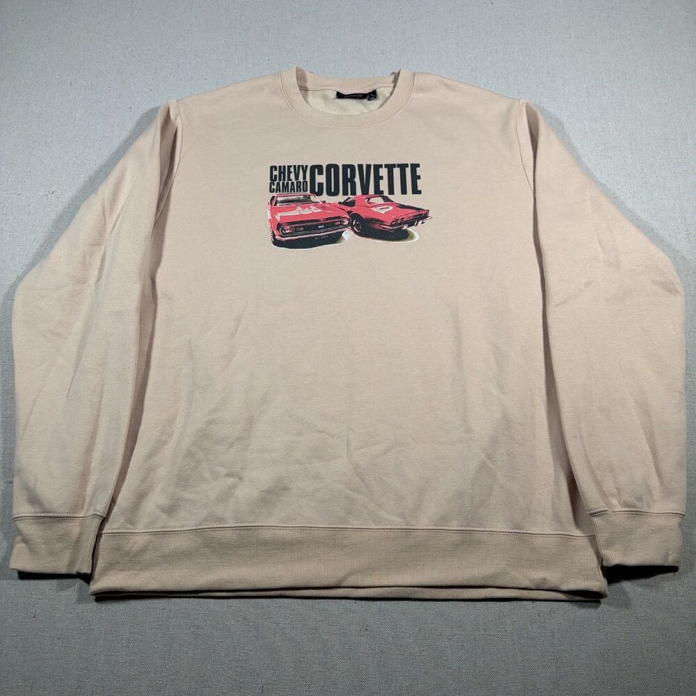 Chemistry Chevy Camaro Corvette Graphic Crewneck Sweatshirt Beige Mens L